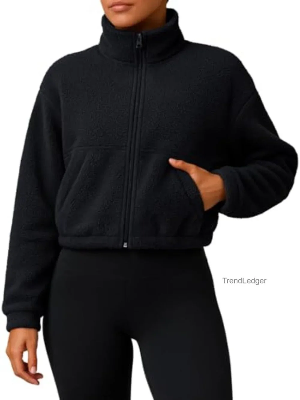 Women Cropped Sherpa Jacket Zip Up Fleece Coat Trendy Casual